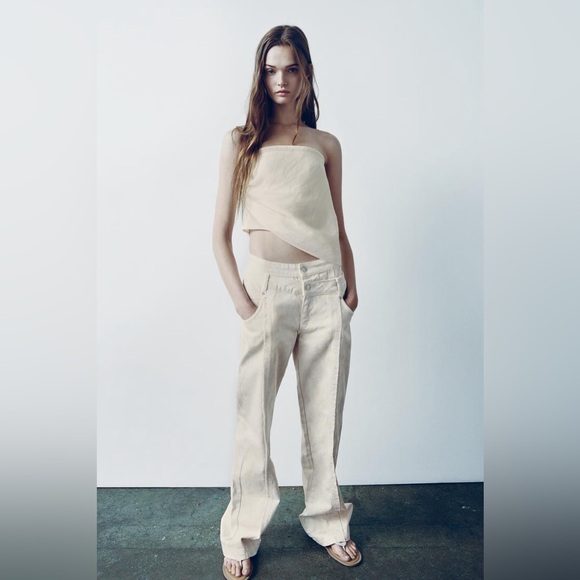 NWT ZARA DRAPED OVERLAY TOP CROP - Picture 2 of 14